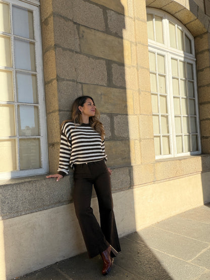Pull à rayures Suzie marron et beige