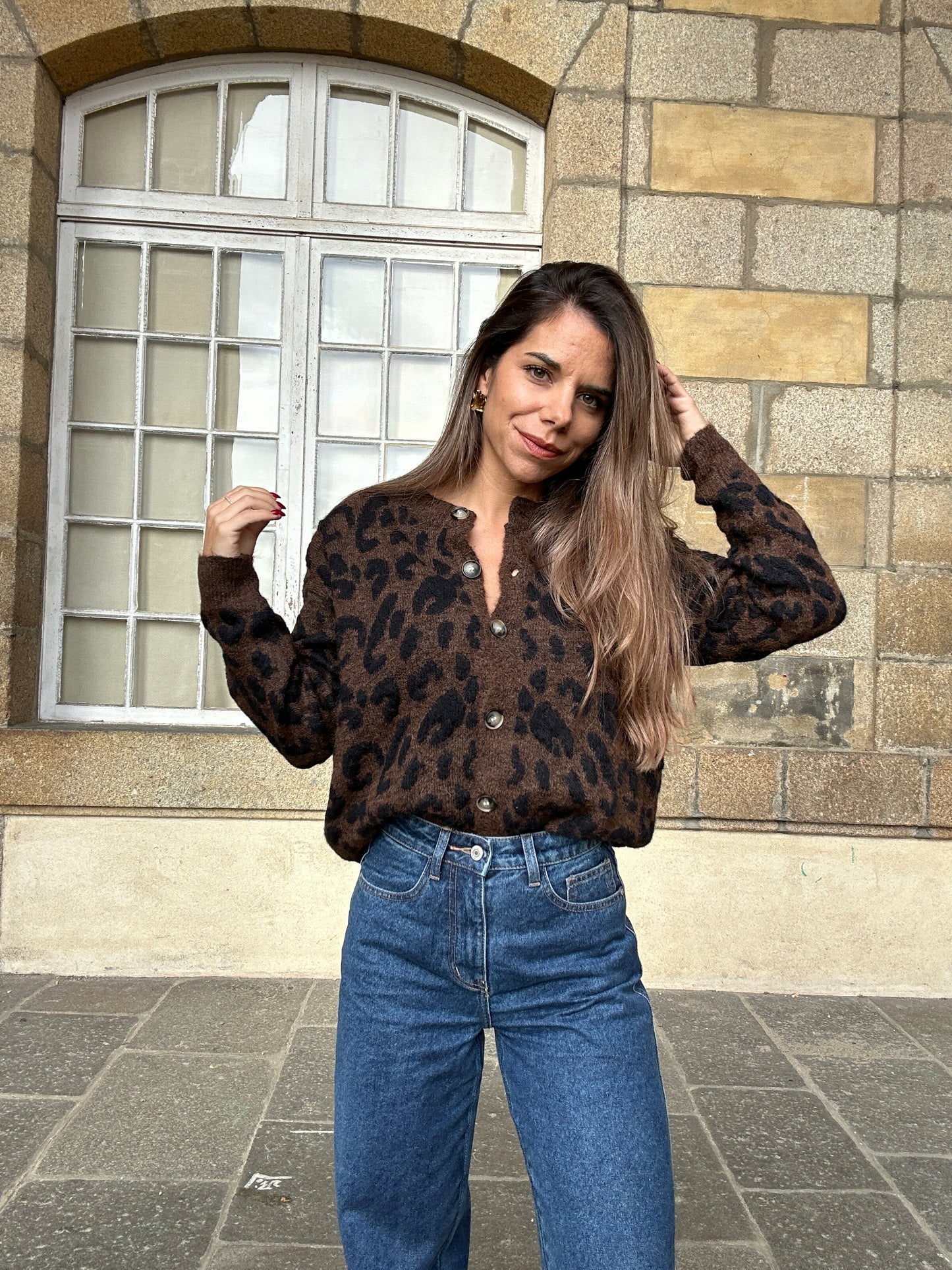 Cardigan léopard Camille marron