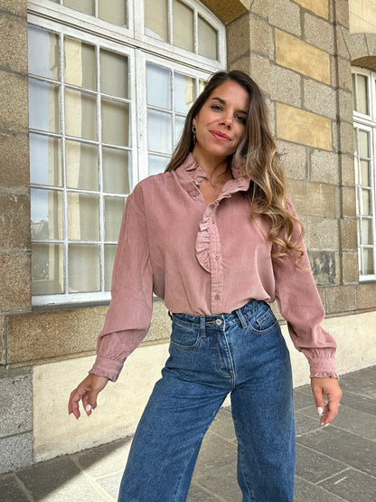 Blouse à col volanté Margaux rose