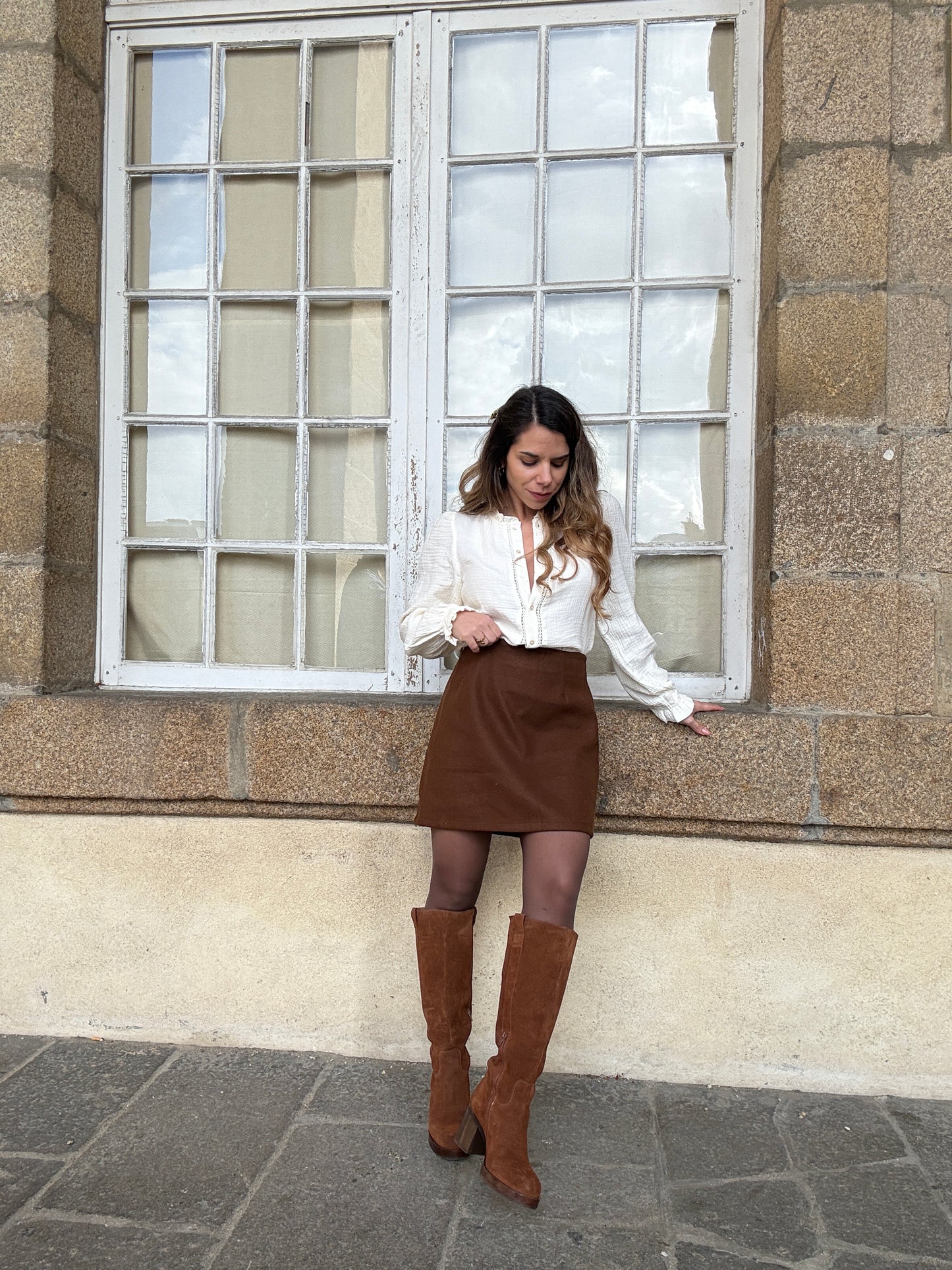 Jupe effet laine Lou chocolat