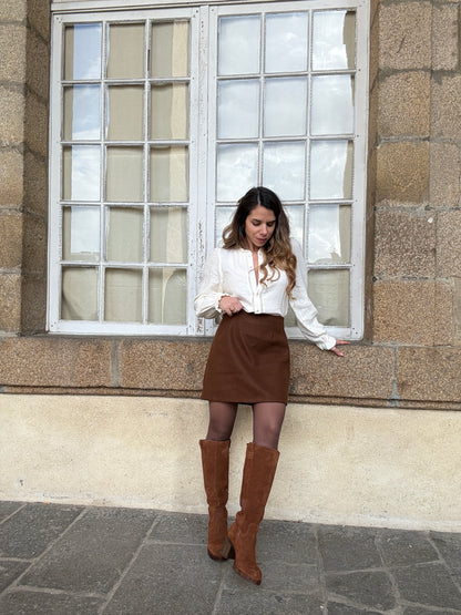 Jupe effet laine Lou chocolat