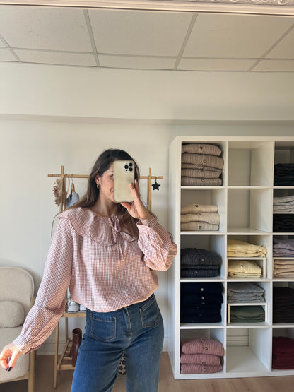 Blouse à col large Solveig VICHY rose