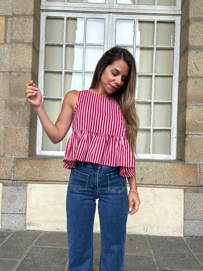 Top Carmen rayé
