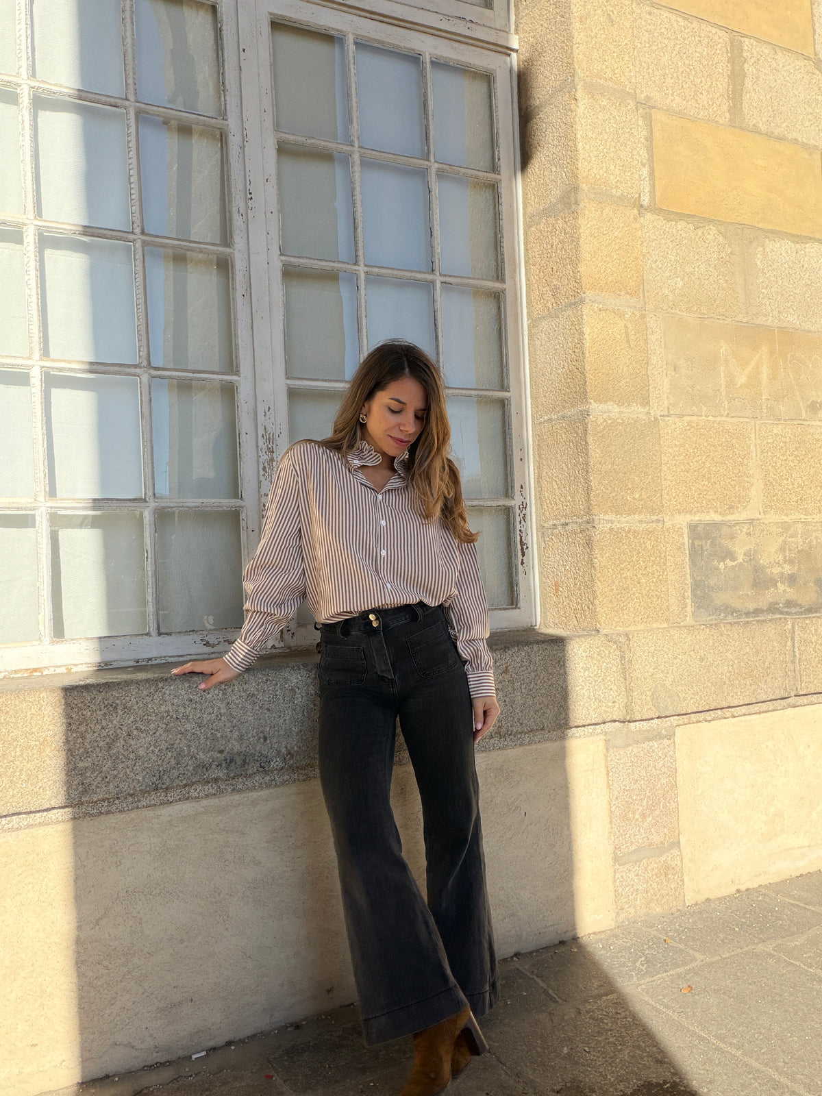 Chemise rayée chocolat Elise