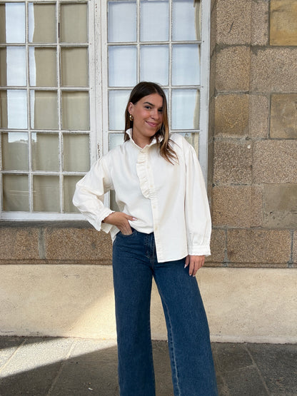 Blouse à col volanté Margaux blanche