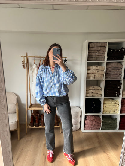 Blouse vichy bleu ciel Clothilde