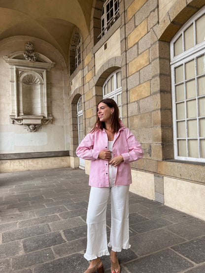 Veste en jean Céleste à rayures roses