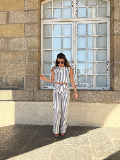 Pantalon rayé Marin bleu