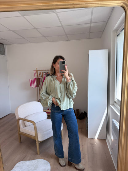 Blouse Esmée à volants vert menthe