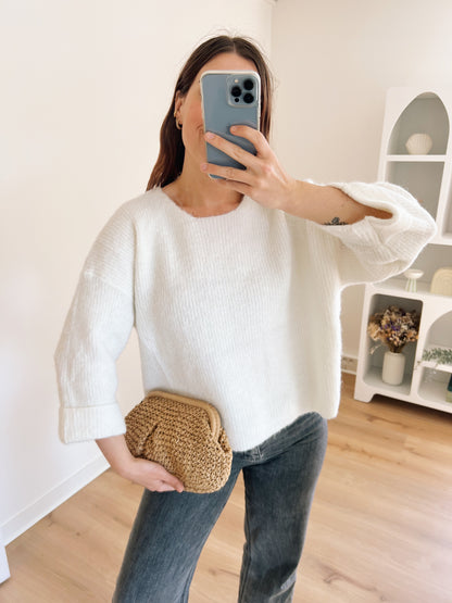 Sac bourse en raffia beige Lino