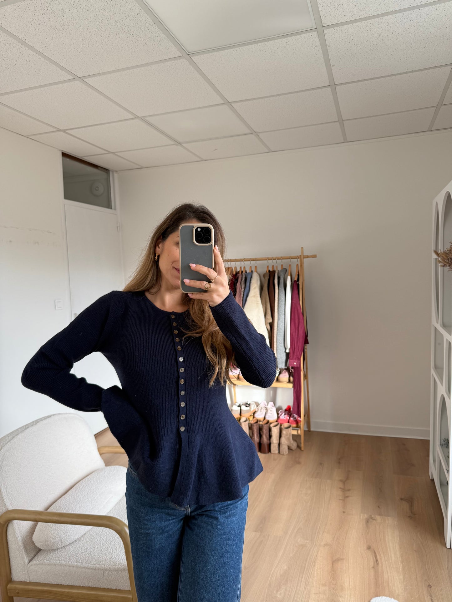 Pull fin péplum Albane bleu marine