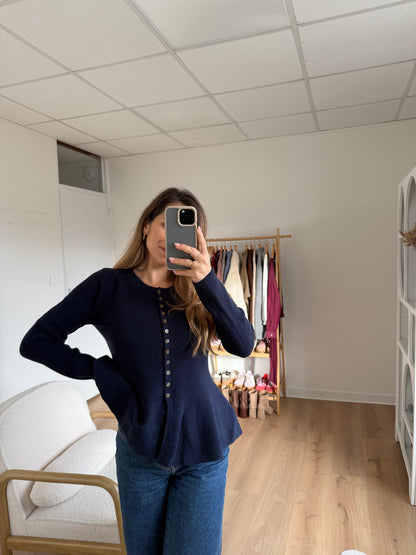 Pull fin péplum Albane bleu marine