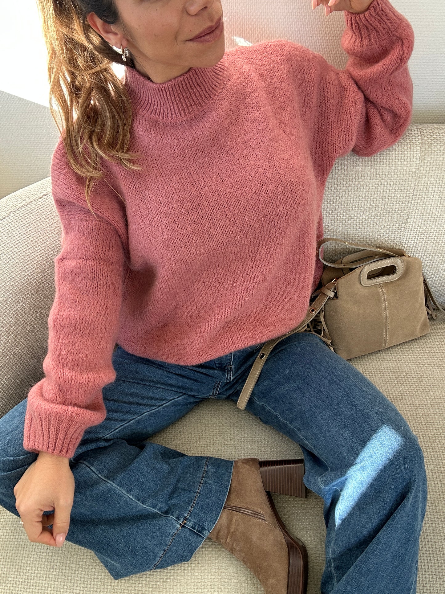 Pull en maille à col rond Hortense vieux rose