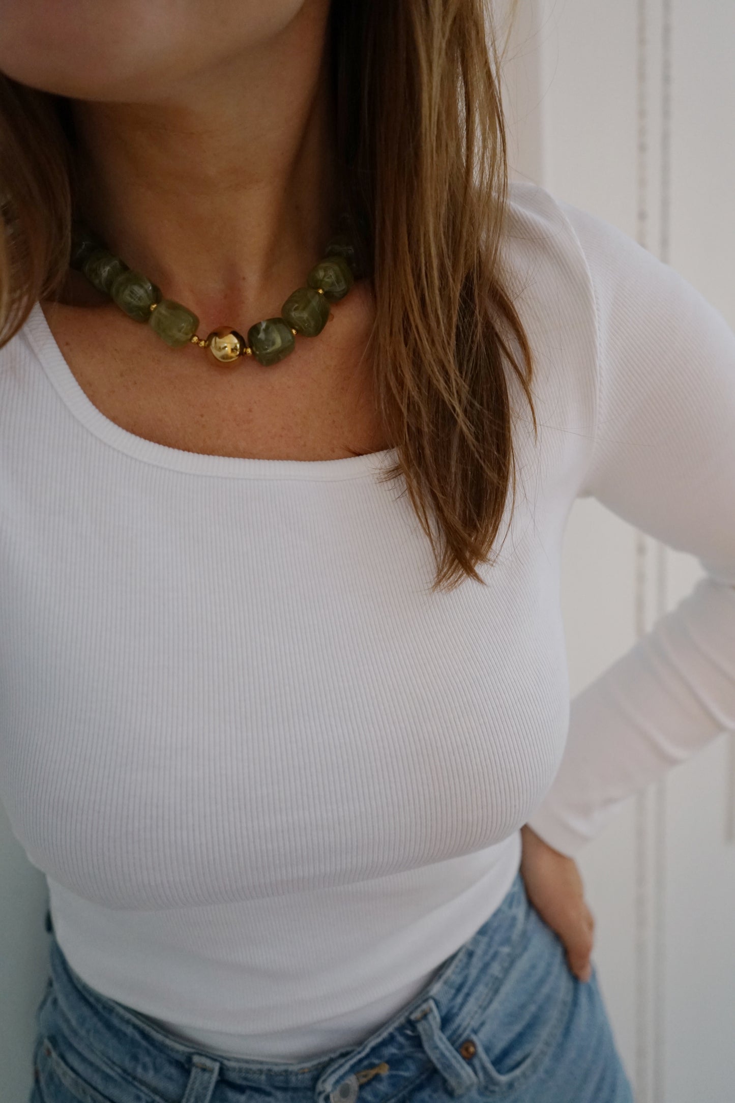Collier Perle olive