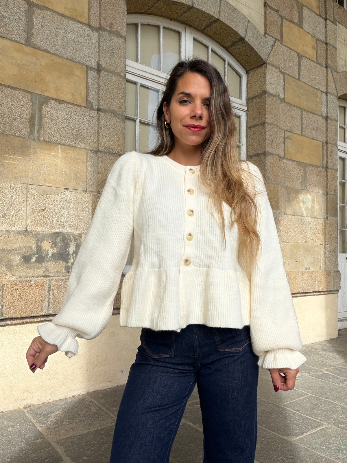 Cardigan péplum Oriane écru
