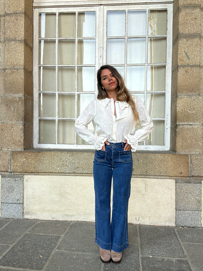 Blouse à col large Ambre beige
