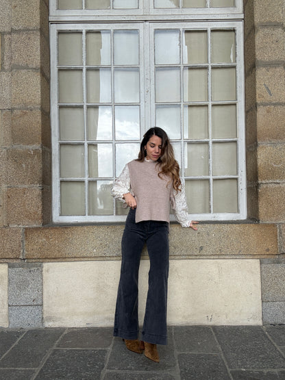 Pull sans manches à noeuds taupe Valentine