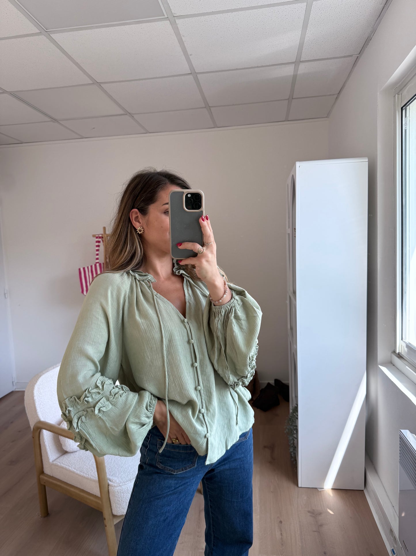 Blouse Esmée à volants vert menthe