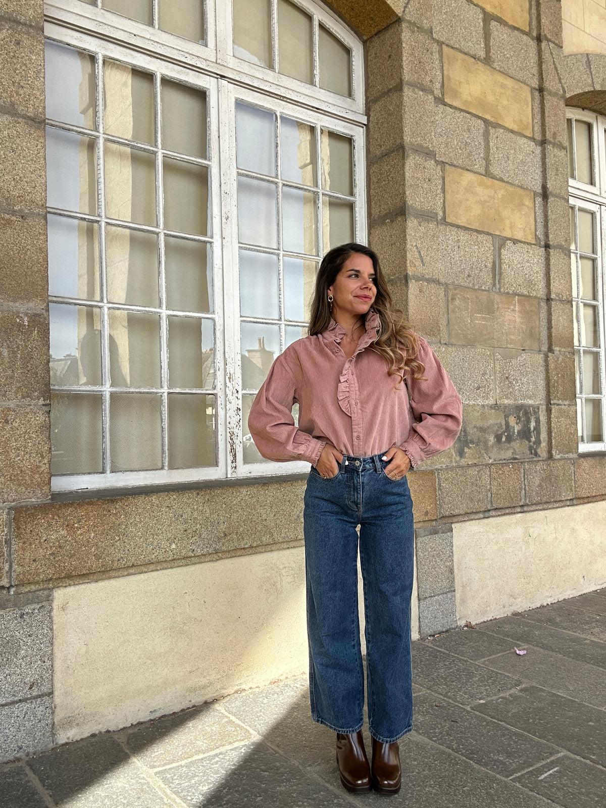 Blouse à col volanté Margaux rose