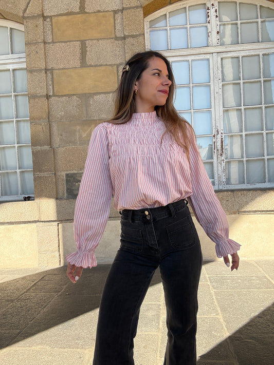 Blouse à rayures smockée rose Chloé