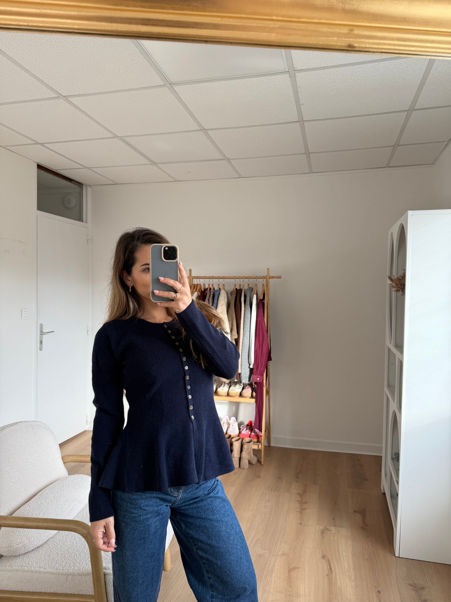 Pull fin péplum Albane bleu marine