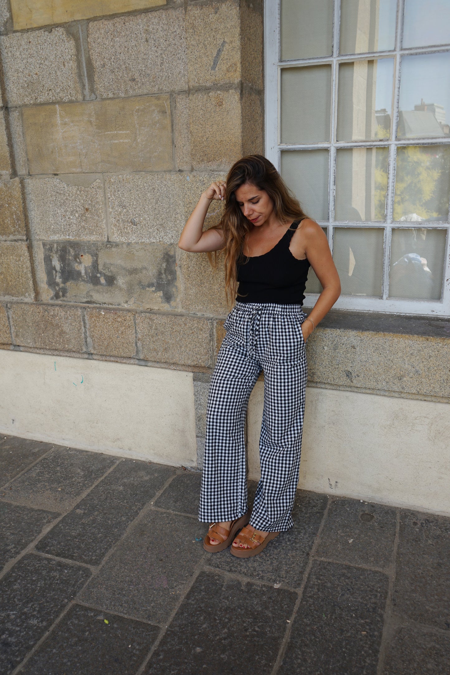 Pantalon fluide vichy noir Louison