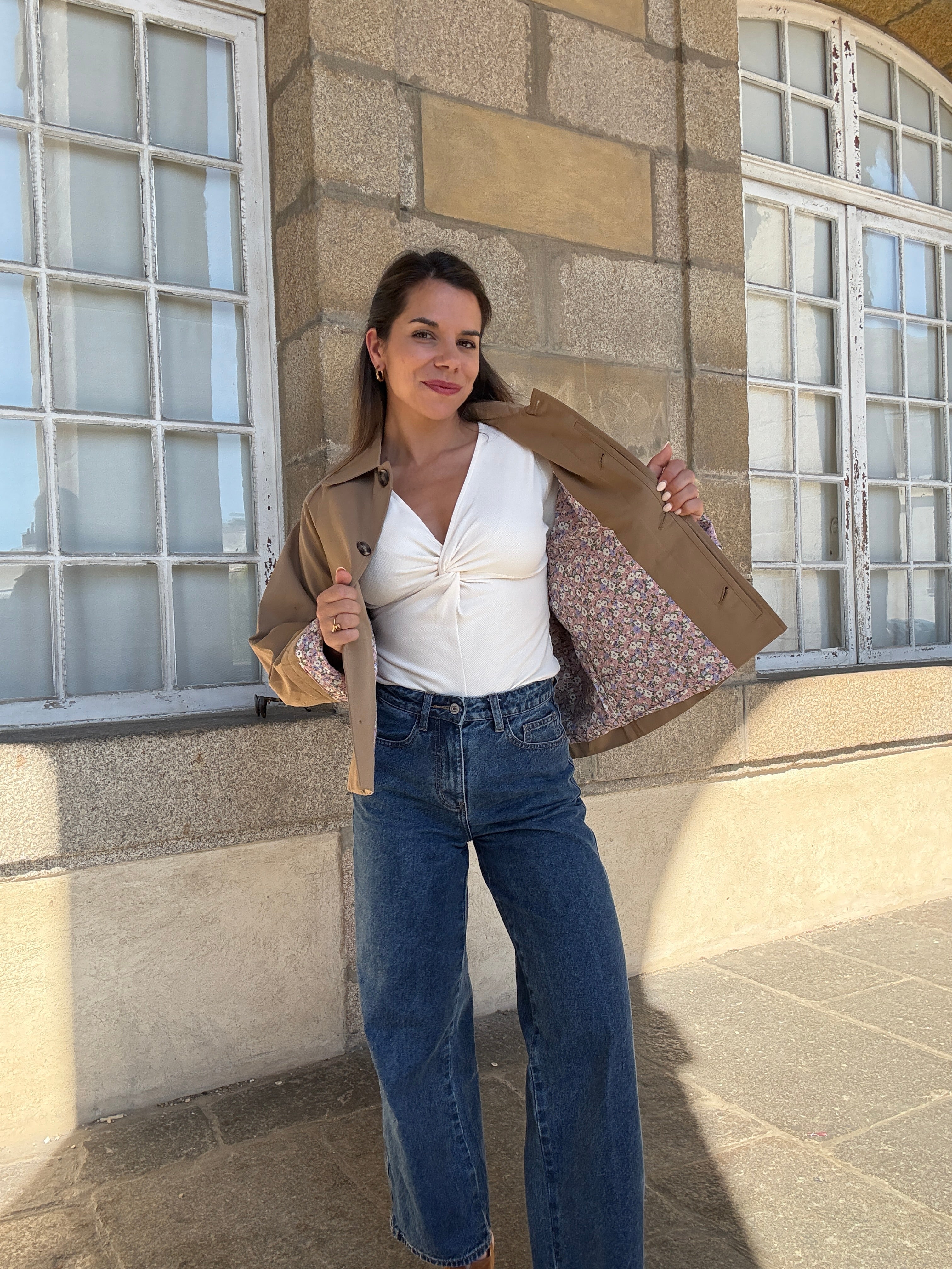 Veste trench Edith en coton Liberty camel – Casacastille Veste trench Edith en coton Liberty camel – Casacastille