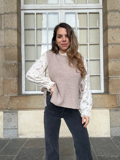 Pull sans manches à noeuds taupe Valentine