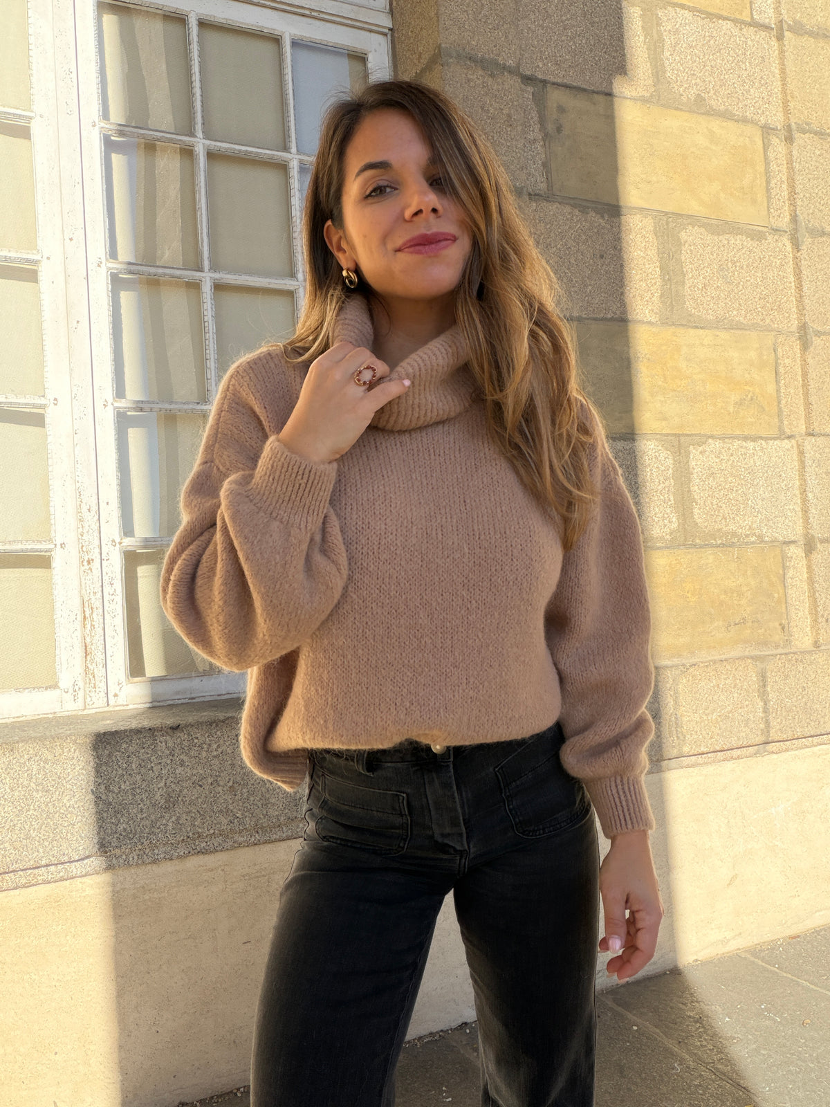 Maille col roulé en mohair et laine Faustine camel