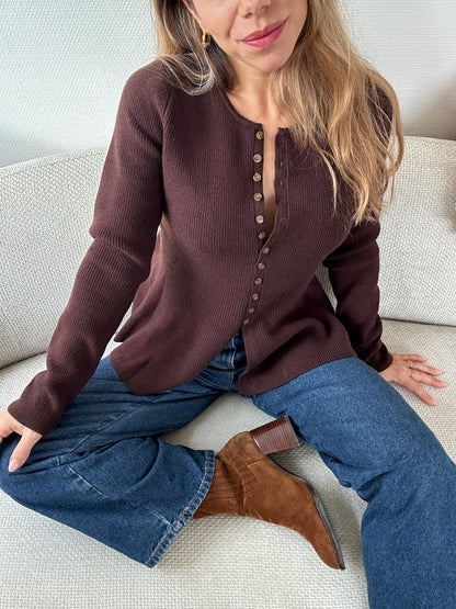 Pull fin péplum Albane chocolat