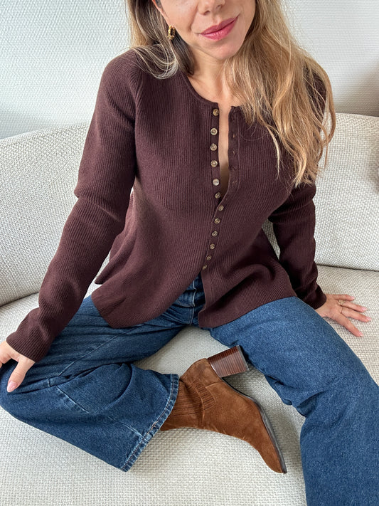 Pull fin péplum Albane chocolat