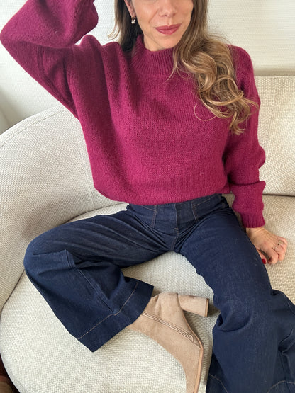 Pull en maille à col rond Hortense bordeaux
