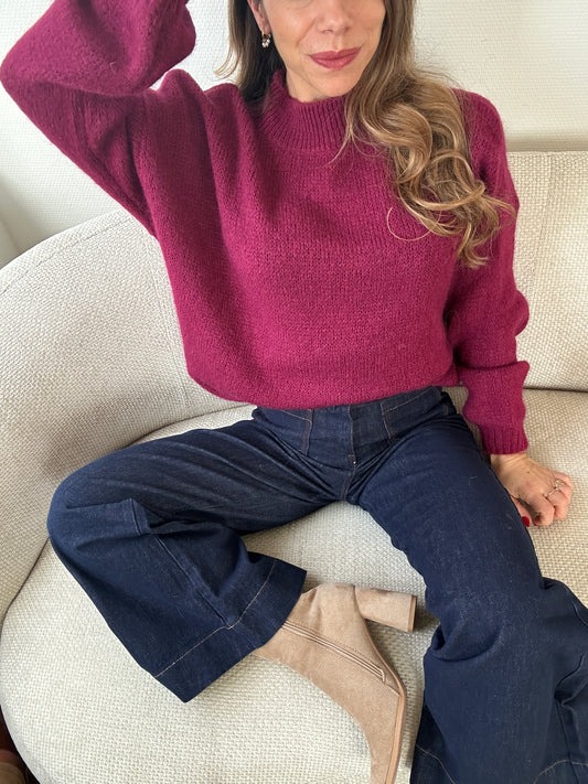 Pull en maille à col rond Hortense bordeaux