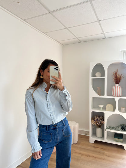 Blouse à col volanté Gaïa bleue