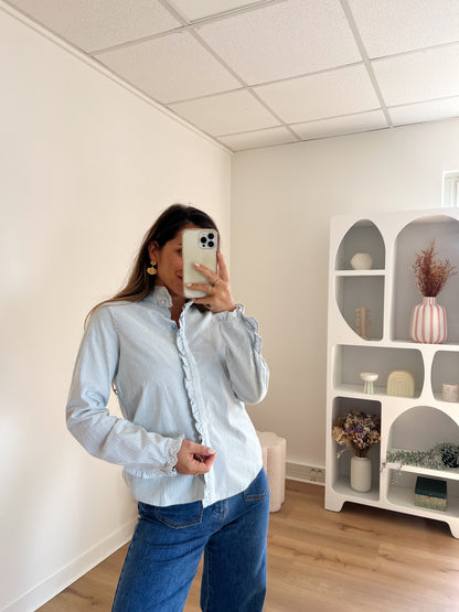 Blouse à col volanté Gaïa bleue