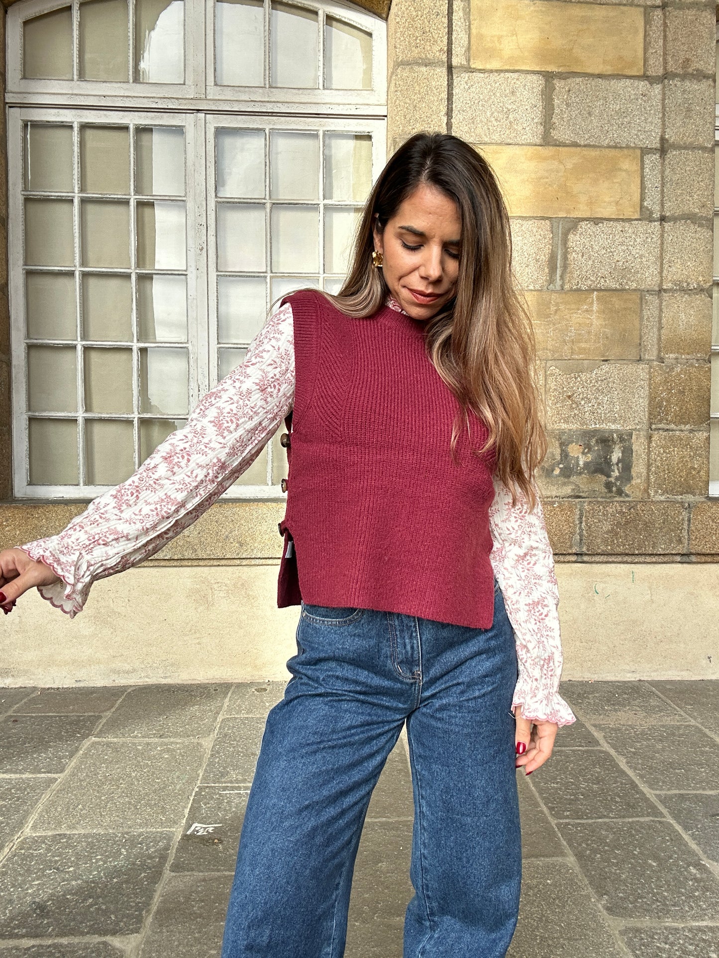 Pull sans manches Isaure Bordeaux