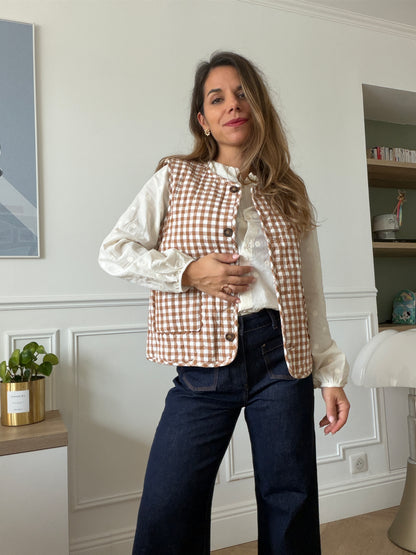 Gilet sans manches vichy beige Apolline réversible