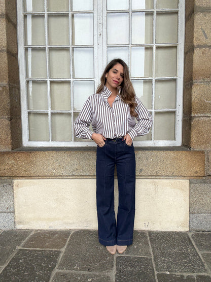 Blouse à rayures Suzanne café