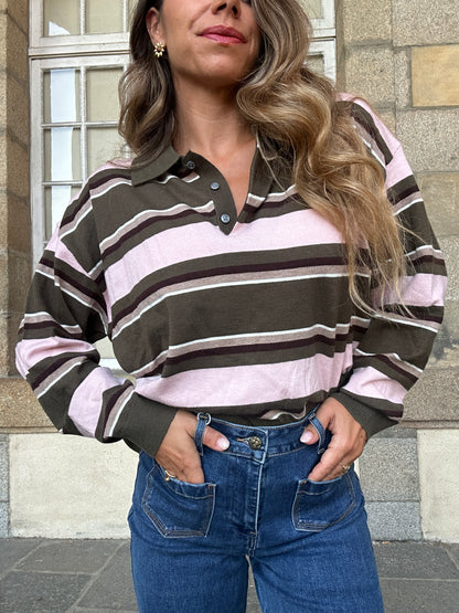 Polo à rayures Salomé rose et vert