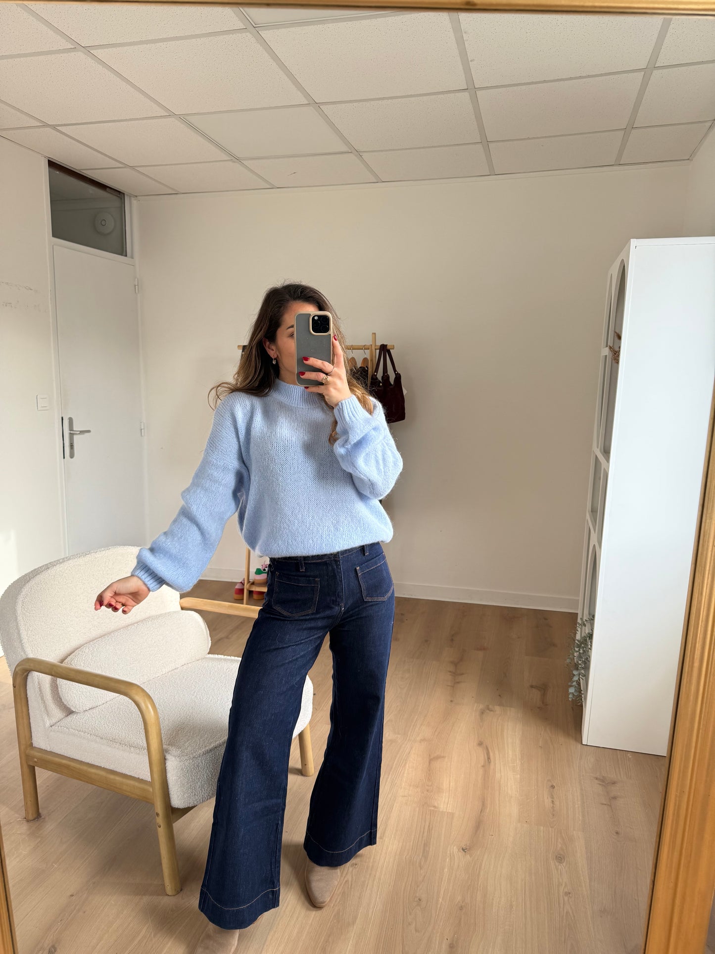 Pull en maille à col rond Hortense bleu glacier