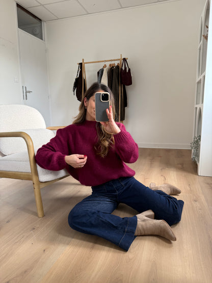 Pull en maille à col rond Hortense bordeaux