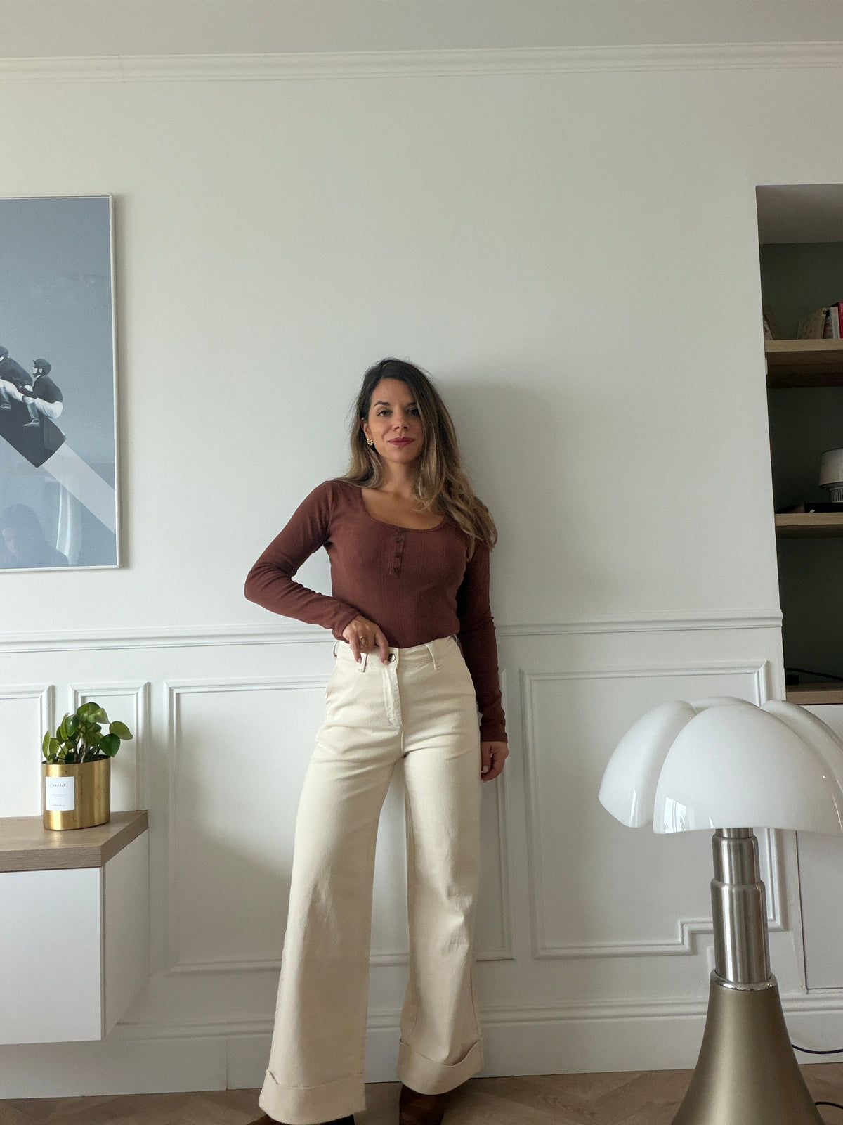 Jean Vichy à détails dentelle beige