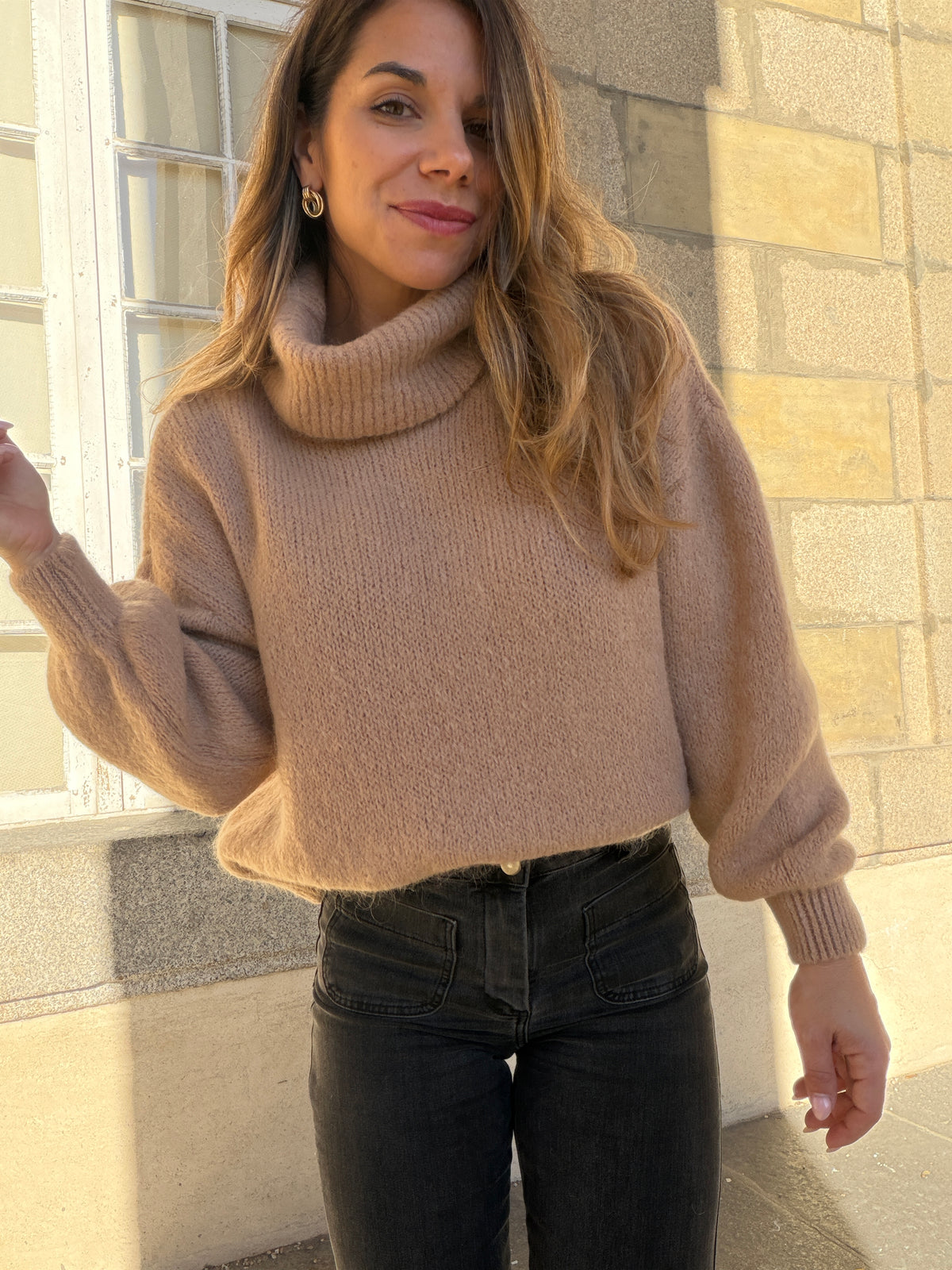 Maille col roulé en mohair et laine Faustine camel