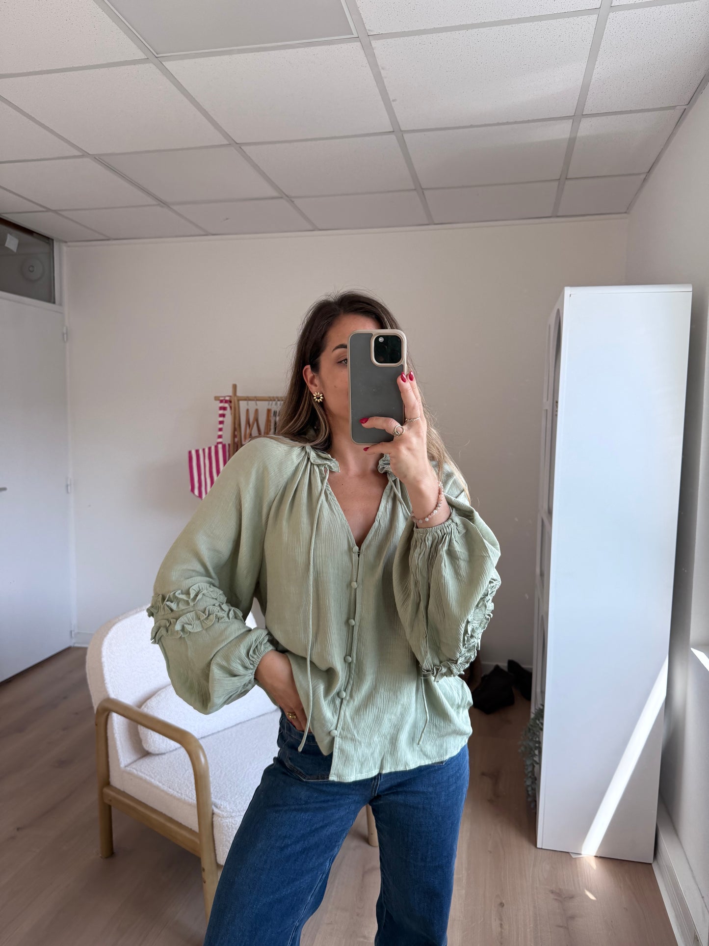 Blouse Esmée à volants vert menthe