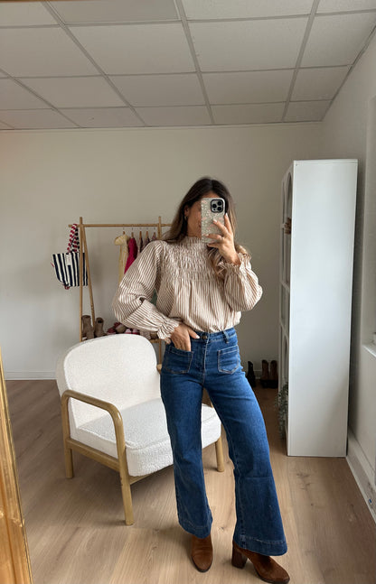 Blouse à rayures smockée camel Chloé