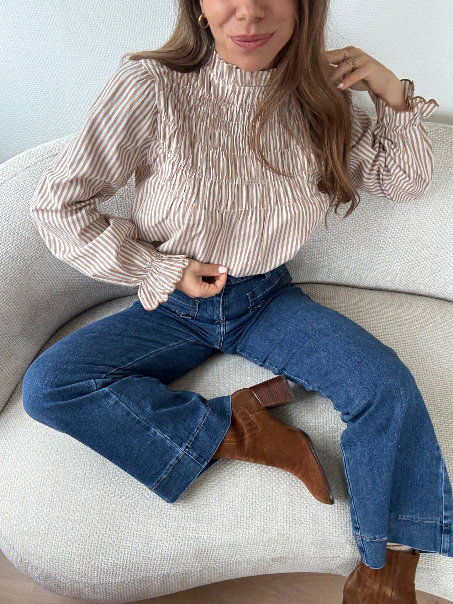 Blouse à rayures smockée camel Chloé