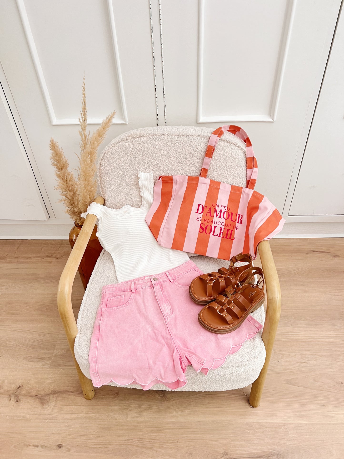 Sac cabas un peu d’amour et beaucoup de soleil rayé rose orange