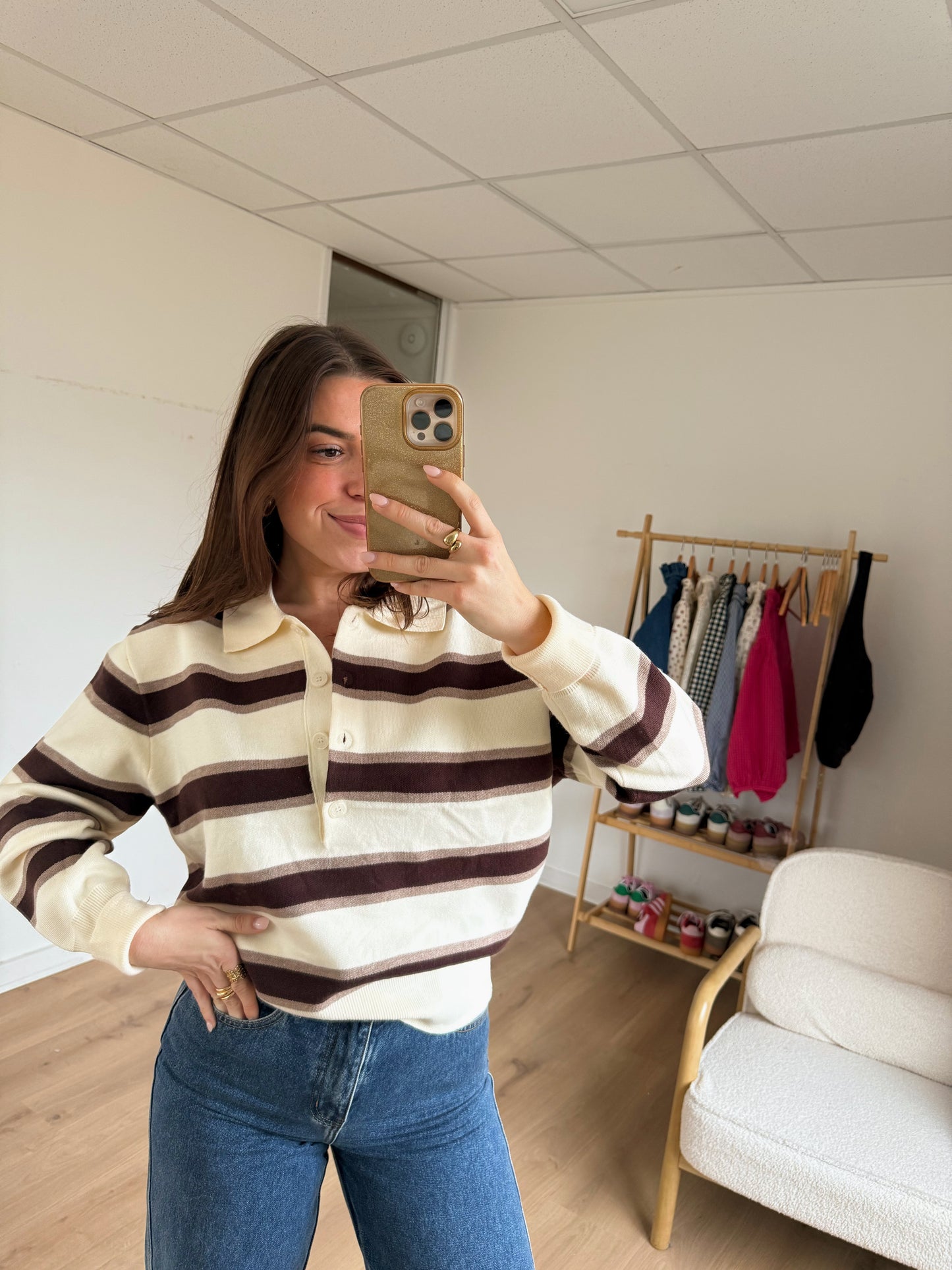 Polo à rayures Marine chocolat