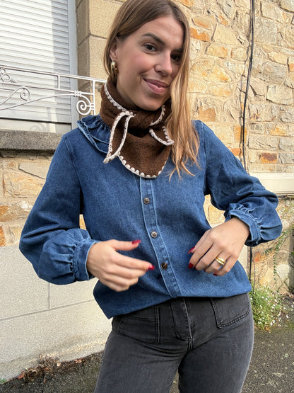 Bandana marron à bordures festonnées
