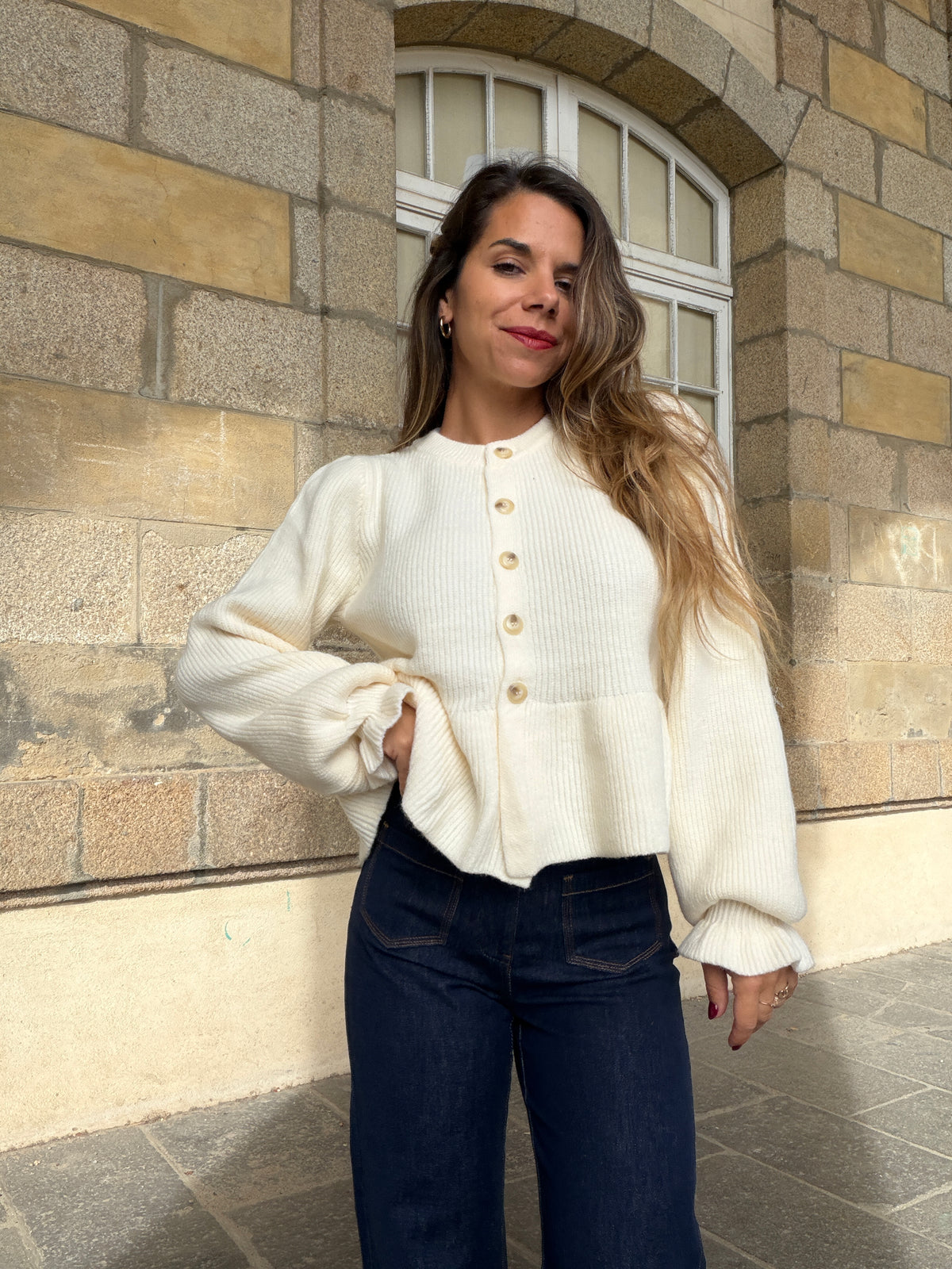 Cardigan péplum Oriane écru